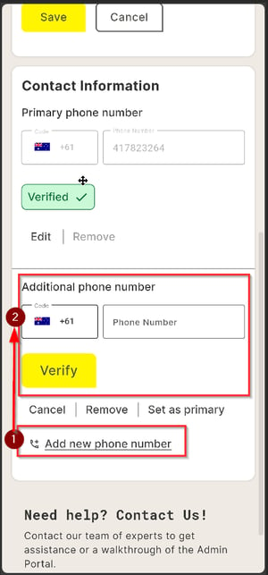 additional phone number and verification