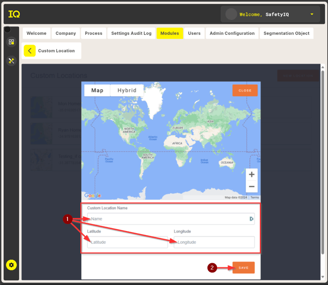 enter custom location details through latitude and longitude